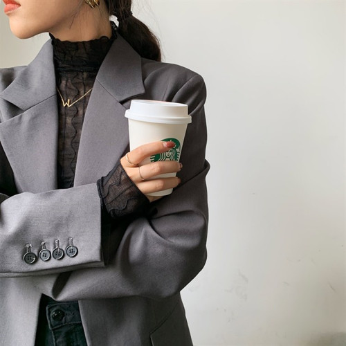 大碼胖妹妹魚骨上衣女春秋冬新款加絨加厚性感蕾絲打底衫T恤網紗