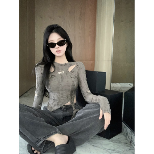 廢土風純欲辣妹y2k上衣女設計感小衆秋美式假兩件長袖打底衫內搭