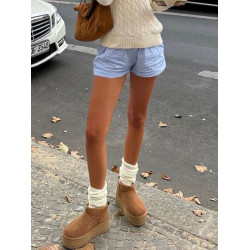 DARLINGAGA簡約風綁帶低腰濶腿條紋短褲女居家海邊百搭寬松休閒褲