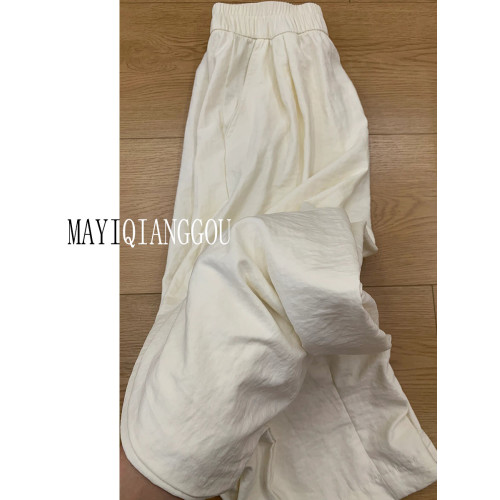 175高個子加長白色冰絲山本褲女夏高腰慵懶肌理感拖地濶腿空氣褲