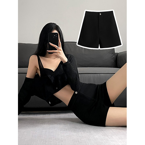 女團短褲女夏季2025新款高腰彈力緊身包臀外穿打底褲黑色美式熱褲 女團短褲女夏季2025新款高腰彈力緊身包臀外穿打底褲黑色美式熱褲