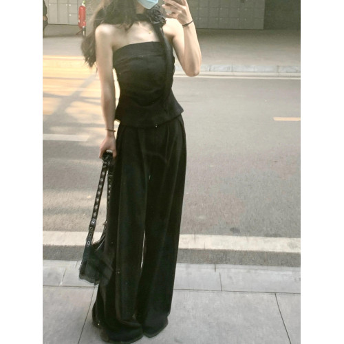 175高個子加長180原創黑色西裝褲女夏季高腰垂感拖地褲休閒濶腿褲 175高個子加長180原創黑色西裝褲女夏季高腰垂感拖地褲休閒濶腿褲