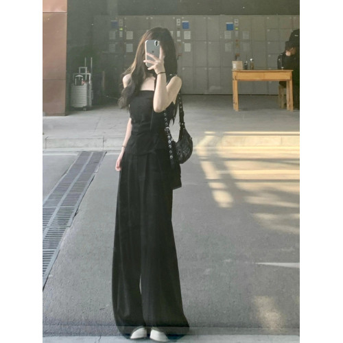 175高個子加長180原創黑色西裝褲女夏季高腰垂感拖地褲休閒濶腿褲 175高個子加長180原創黑色西裝褲女夏季高腰垂感拖地褲休閒濶腿褲