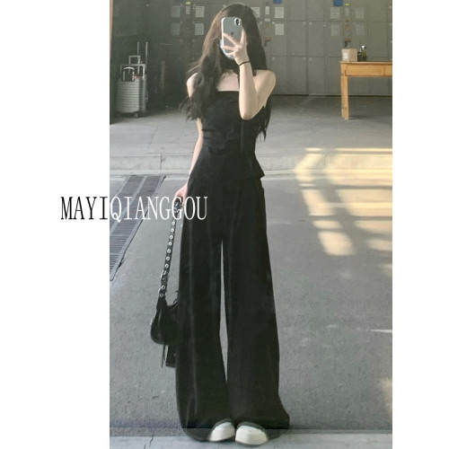 175高個子加長180原創黑色西裝褲女夏季高腰垂感拖地褲休閒濶腿褲 175高個子加長180原創黑色西裝褲女夏季高腰垂感拖地褲休閒濶腿褲