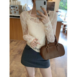 曡穿白色薄款蕾絲打底衫女初秋季內搭掛脖吊帶長袖罩衫上衣兩件套