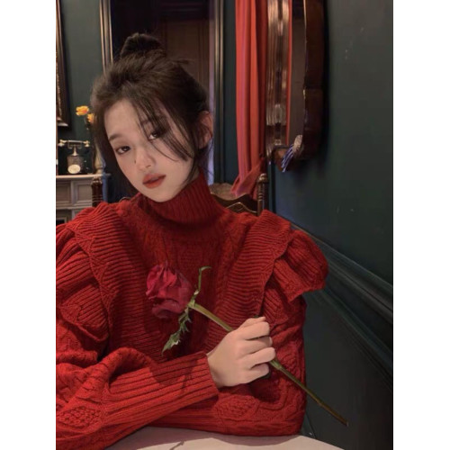 宮廷風加厚高領麻花毛衣女2025新款秋冬很仙洋氣別致外套上衣ins