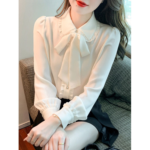 娃娃領長袖雪紡襯衫女秋裝2025早秋季新款設計感女士襯衣小衫上衣