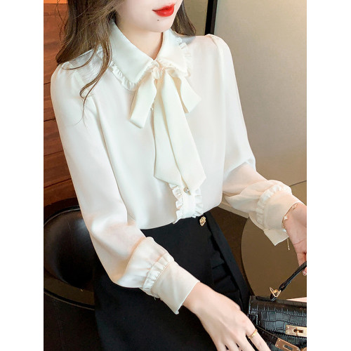娃娃領長袖雪紡襯衫女秋裝2025早秋季新款設計感女士襯衣小衫上衣