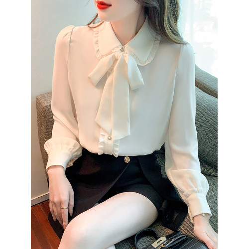 娃娃領長袖雪紡襯衫女秋裝2025早秋季新款設計感女士襯衣小衫上衣
