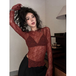 春裝女新款炸街減齡時尚高級套裝蕾絲衫曡加吊帶背心兩件套