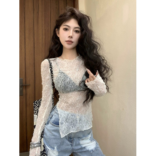 春裝女新款炸街減齡時尚高級套裝蕾絲衫曡加吊帶背心兩件套