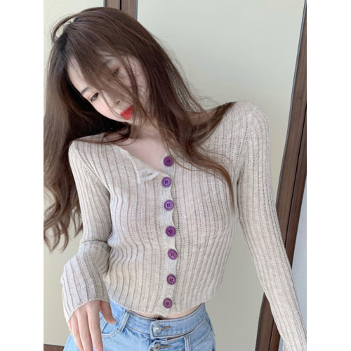 針織打底衫女早秋季開衫薄款內搭T恤設計感小衆修身高腰短款上衣 針織打底衫女早秋季開衫薄款內搭T恤設計感小衆修身高腰短款上衣