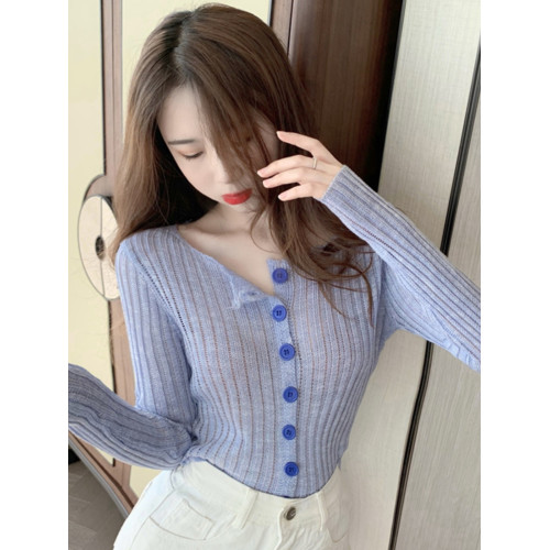 針織打底衫女早秋季開衫薄款內搭T恤設計感小衆修身高腰短款上衣 針織打底衫女早秋季開衫薄款內搭T恤設計感小衆修身高腰短款上衣