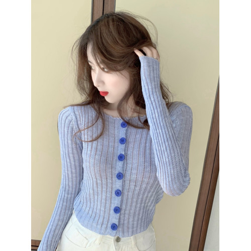 針織打底衫女早秋季開衫薄款內搭T恤設計感小衆修身高腰短款上衣 針織打底衫女早秋季開衫薄款內搭T恤設計感小衆修身高腰短款上衣