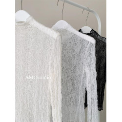 法式半高領蕾絲打底衫女秋冬內搭彈力修身堆堆領長袖網紗上衣小衫