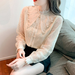 歐貨蕾絲襯衫女春秋冬裝2025年新款爆款小衫高檔時髦洋氣蕾絲上衣
