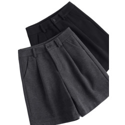 冬款呢子五分褲女寬松2025新款毛呢短褲女秋冬高腰濶腿外穿靴褲女