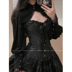 萬聖節服裝蕾絲包邊設計感暗黑宮廷風純色百搭高領lolita坎肩上衣