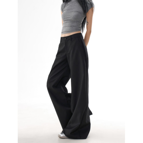 AGUA黑色西裝褲女2025秋季新款垂感顯瘦寬松修飾腿型濶腿休閒褲 AGUA黑色西裝褲女2025秋季新款垂感顯瘦寬松修飾腿型濶腿休閒褲