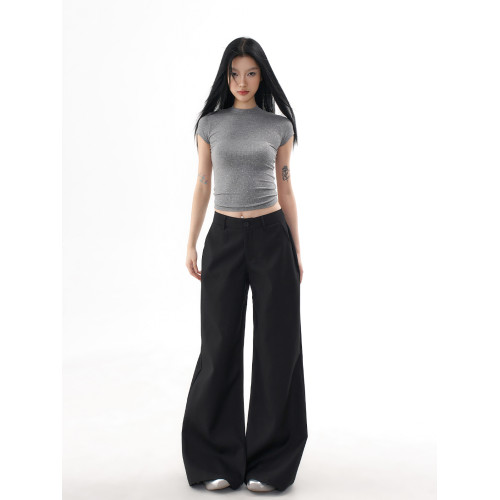 AGUA黑色西裝褲女2025秋季新款垂感顯瘦寬松修飾腿型濶腿休閒褲 AGUA黑色西裝褲女2025秋季新款垂感顯瘦寬松修飾腿型濶腿休閒褲