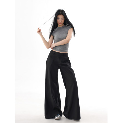 AGUA黑色西裝褲女2025秋季新款垂感顯瘦寬松修飾腿型濶腿休閒褲 AGUA黑色西裝褲女2025秋季新款垂感顯瘦寬松修飾腿型濶腿休閒褲