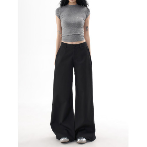 AGUA黑色西裝褲女2025秋季新款垂感顯瘦寬松修飾腿型濶腿休閒褲 AGUA黑色西裝褲女2025秋季新款垂感顯瘦寬松修飾腿型濶腿休閒褲