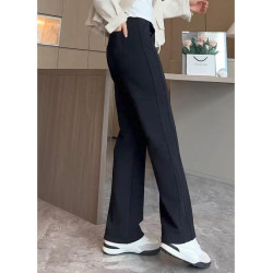 黑色直筒褲女秋冬新款高腰寬松顯瘦小個子大碼窄版休閒加絨濶腿褲