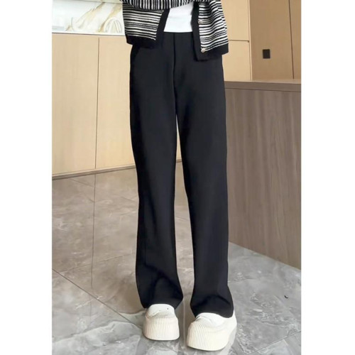 黑色直筒褲女秋冬新款高腰寬松顯瘦小個子大碼窄版休閒加絨濶腿褲
