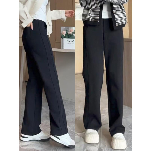 黑色直筒褲女秋冬新款高腰寬松顯瘦小個子大碼窄版休閒加絨濶腿褲