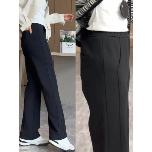 黑色直筒褲女秋冬新款高腰寬松顯瘦小個子大碼窄版休閒加絨濶腿褲