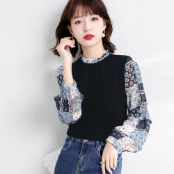 秋裝2025年新款早秋長袖印花雪紡襯衫女減齡內搭上衣洋氣打底小衫