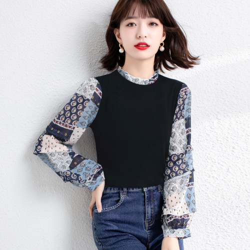秋裝2025年新款早秋長袖印花雪紡襯衫女減齡內搭上衣洋氣打底小衫