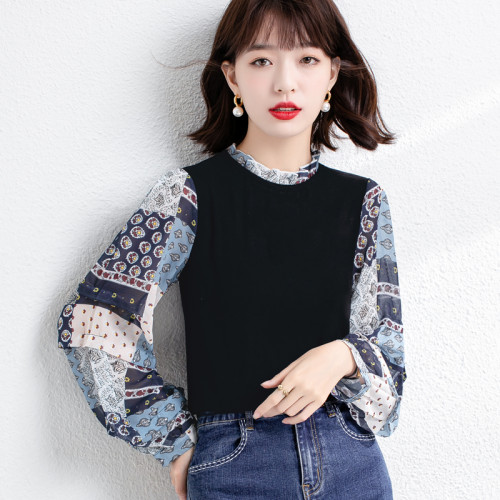 秋裝2025年新款早秋長袖印花雪紡襯衫女減齡內搭上衣洋氣打底小衫