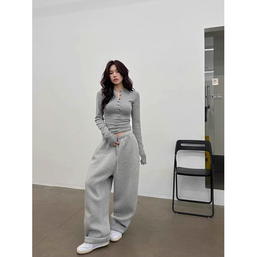 美式辣妹黑色半開領正肩長袖春季內搭打底衫女緊身T恤短款上衣ins