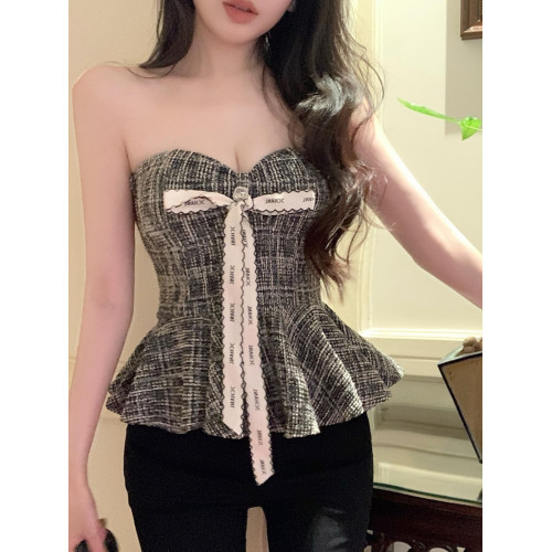 小香風掛脖吊帶背心女外穿夏季泰式純欲甜辣妹性感一字肩抹胸上衣