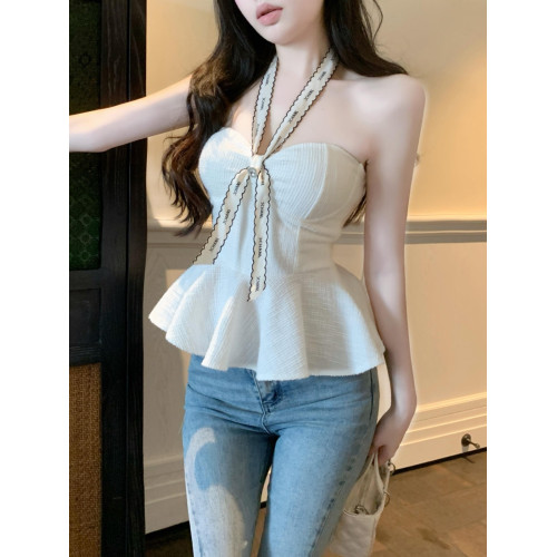 小香風掛脖吊帶背心女外穿夏季泰式純欲甜辣妹性感一字肩抹胸上衣