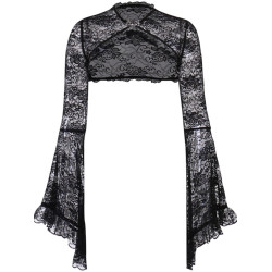 Wannathis萬聖節哥特黑色蕾絲衫暗黑披肩罩衫喇叭袖坎肩上衣外套