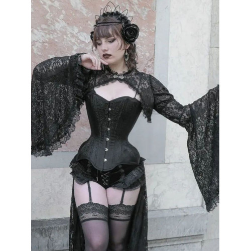 Wannathis萬聖節哥特黑色蕾絲衫暗黑披肩罩衫喇叭袖坎肩上衣外套 Wannathis萬聖節哥特黑色蕾絲衫暗黑披肩罩衫喇叭袖坎肩上衣外套