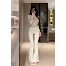 歐尼長腿西褲透氣韓版春秋氣質高腰顯瘦喇叭百搭修身彈力休閒褲子