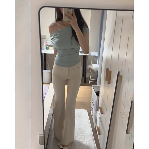 歐尼長腿西褲透氣韓版春秋氣質高腰顯瘦喇叭百搭修身彈力休閒褲子