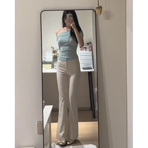 歐尼長腿西褲透氣韓版春秋氣質高腰顯瘦喇叭百搭修身彈力休閒褲子