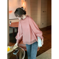 2025春秋新款法式時尚小衫長袖上衣女遮肚甜美洋氣設計感雪紡襯衫