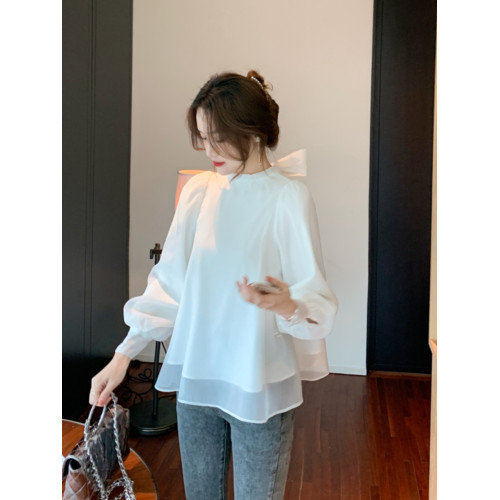 2025春秋新款法式時尚小衫長袖上衣女遮肚甜美洋氣設計感雪紡襯衫