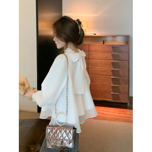 2025春秋新款法式時尚小衫長袖上衣女遮肚甜美洋氣設計感雪紡襯衫