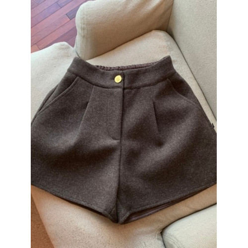 2025年秋冬新款加厚毛呢時尚韓版百搭開叉濶腿短褲女休閒外穿靴褲