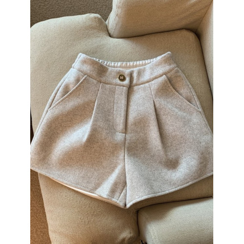 2025年秋冬新款加厚毛呢時尚韓版百搭開叉濶腿短褲女休閒外穿靴褲