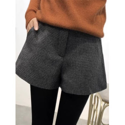 毛呢短褲女秋冬2025新款高腰寬松顯瘦外穿a字濶腿千鳥格百搭靴褲