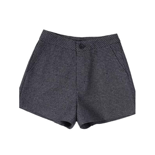 毛呢短褲女秋冬2025新款高腰寬松顯瘦外穿a字濶腿千鳥格百搭靴褲