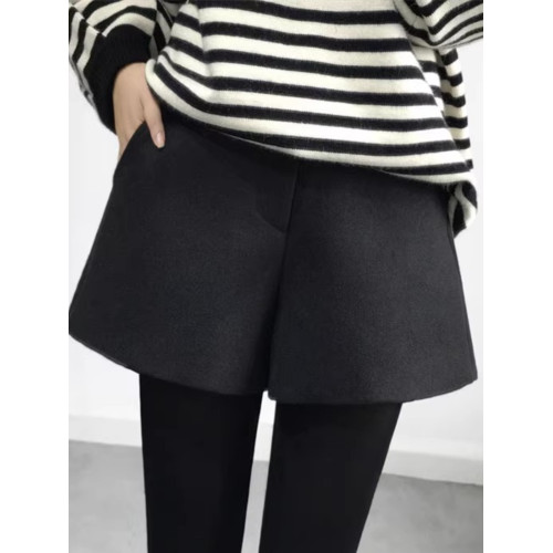 毛呢短褲女秋冬2025新款高腰寬松顯瘦外穿a字濶腿千鳥格百搭靴褲