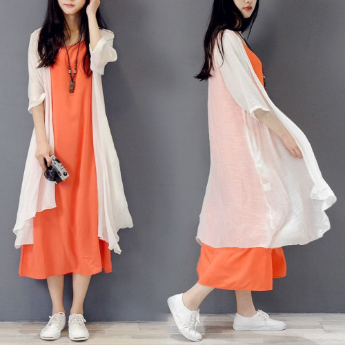 棉麻民族風防曬衣外搭開衫可臘染紥染新款女中長款薄款寬松搭裙子